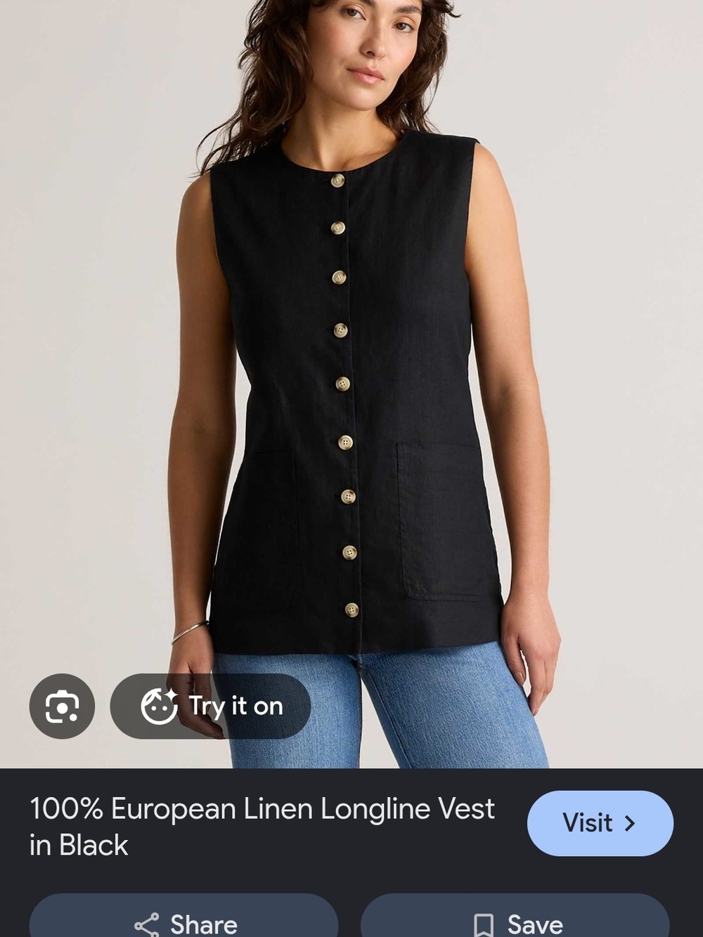 Quince 100% European Linen Longline Vest In Black Size Medium